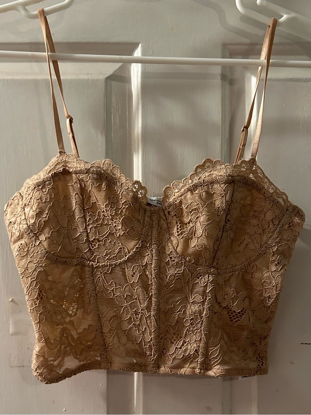 Zara Lace Bustier Crop Top - Tan